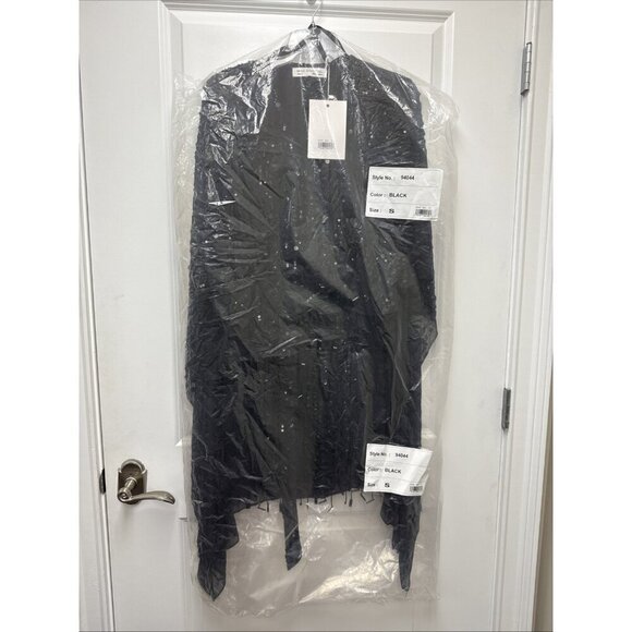 Mac Duggal Size Small 94044 Black Cape Back Fringe Beaded Robe Cocktail Dress - Picture 4 of 8